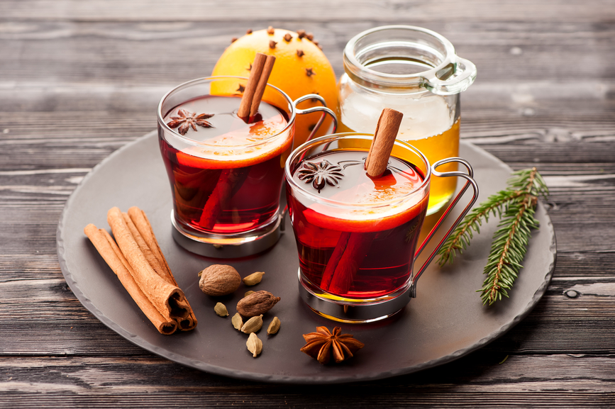 Christmas mulled wine with spices and honey